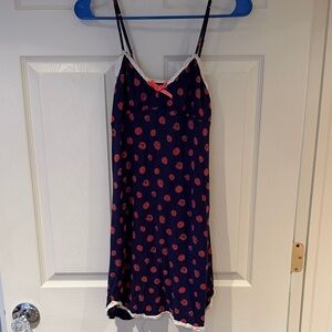Cynthia Rowley Navy Chemise with Pink rose shaped dots